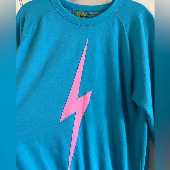 Aviator Nation Neon Pink Bolt Blue Pullover - Picture 4 of 5